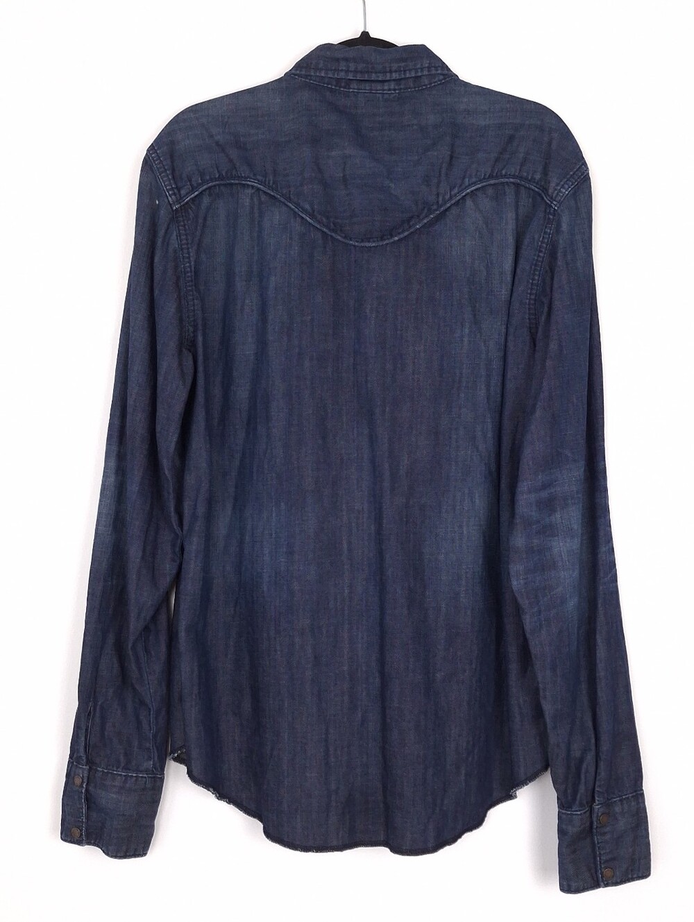 True Religion denim button up shirt Western cowboy dark wash long sleeve blue
